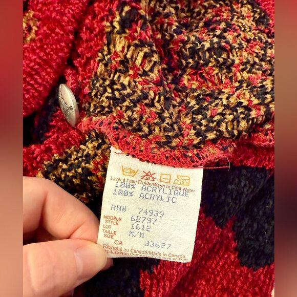 Vintage Tsunami Red Black Abstract Patterned Button Up Cardigan Sweater Size M - Picture 2 of 6